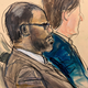 In this courtroom artist’s sketch made from a video screen monitor of a Brooklyn courtroom, defendant R. Kelly, left, listens during the opening day of his trial, Wednesday, Aug. 18, 2021 in New York.